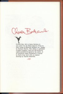 BURNING IN WATER DROWNING IN FLAME Charles Bukowski C - Colophon pg - 158 of 300 HC cps nmrd & s.jpg